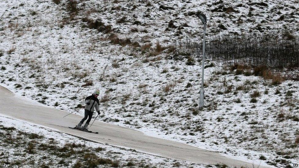 Skiers at the Midlothian Snowsports Centre on the outskirts of Edinburgh