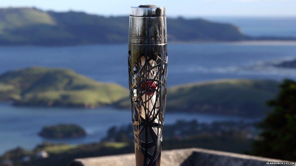 The Queen's Baton stands at the top of Larnach Castle in Dunedin, New Zealand.