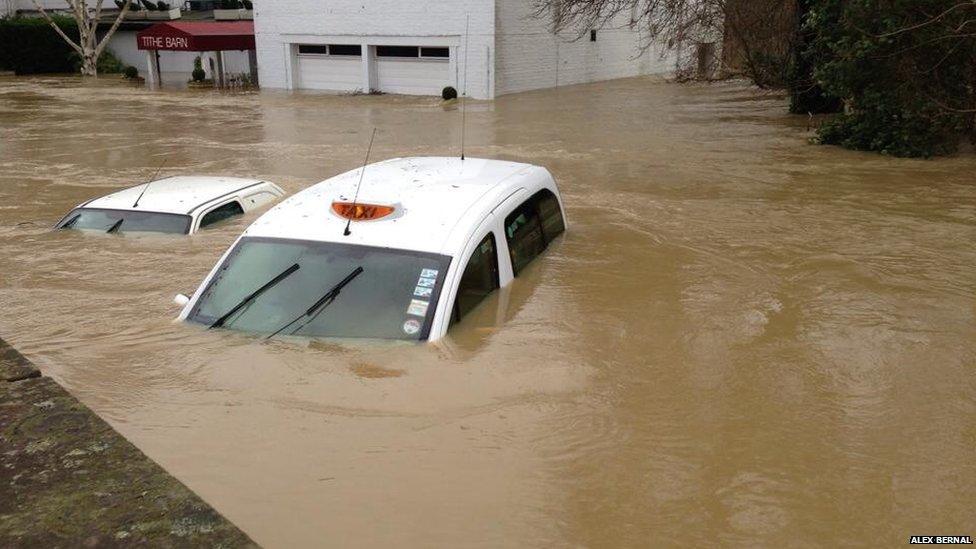 Flooding at the Burford Bridge Hotel in Dorking