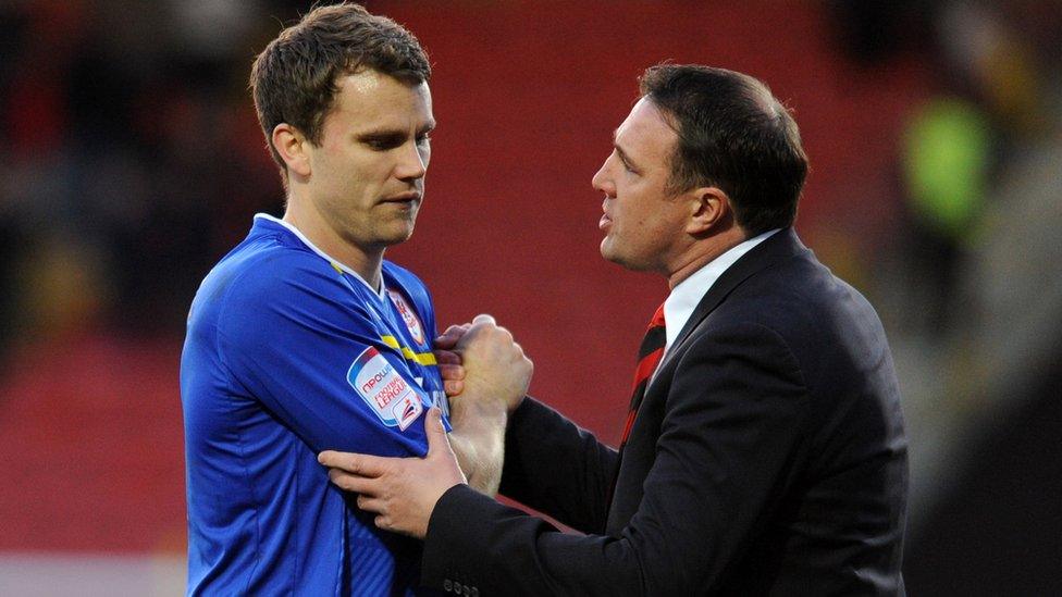 Cardiff City defender Ben Turner with former manager Malky Mackay