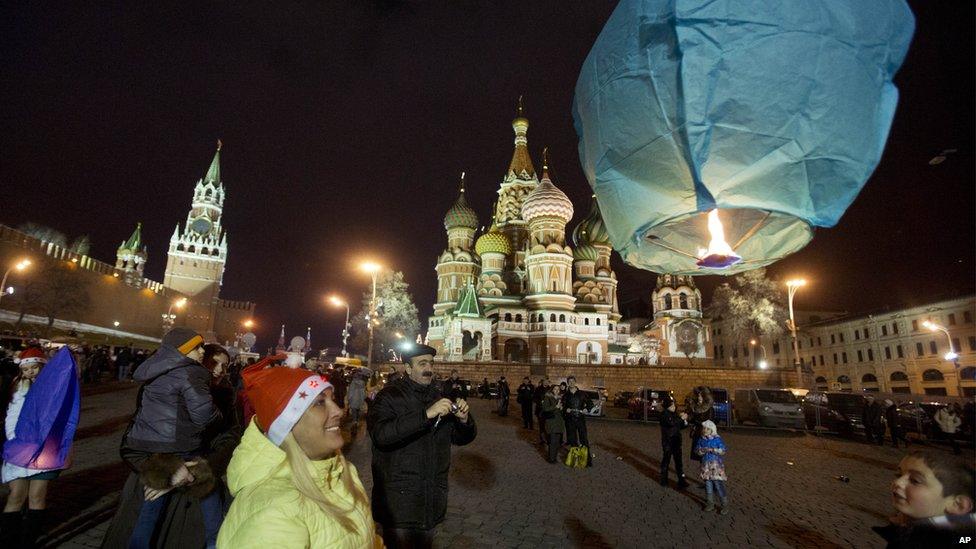 Sky lantern launched from Red Square, Moscow