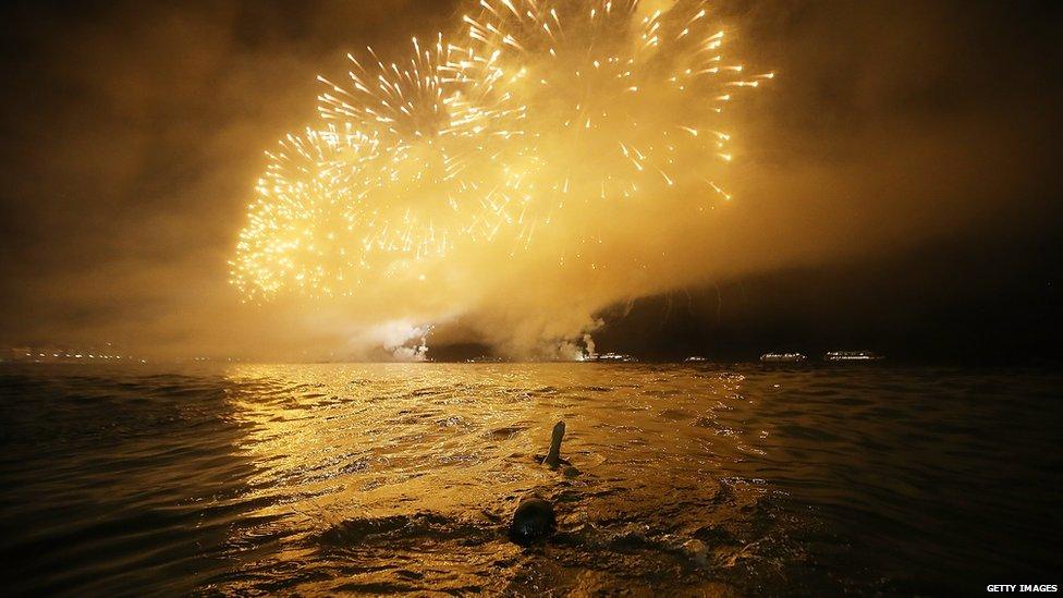 Fireworks over Copacabana Beach, Rio