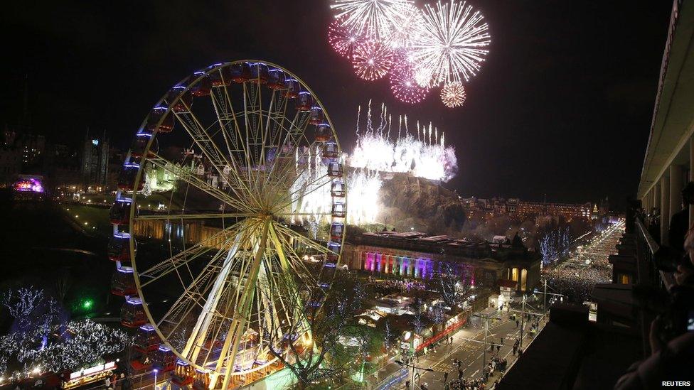 Fireworks explode over Edinburgh Castle during the Hogmanay celebrations