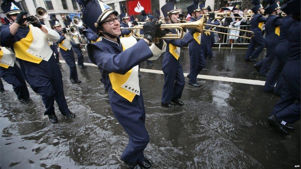 A member of the Big Blue Ramsey High School Band during the annual New Year's Day parade in London.