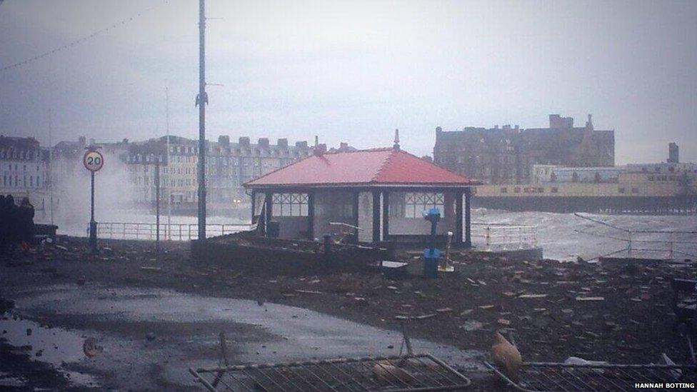 Aberystwyth seafront this morning, which was battered by massive tidal surges yesterday