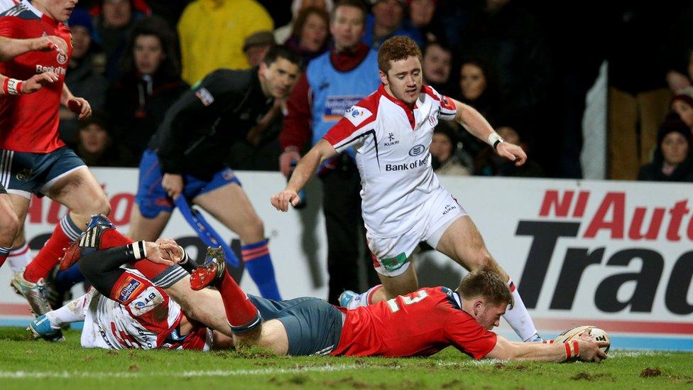 Ivan Dineen scored the first of Munster's three tries in the Pro12 clash in Belfast