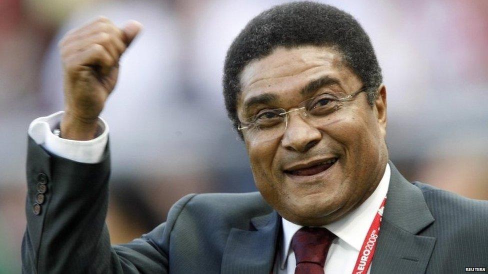 Eusebio gestures before Portugal's Group A Euro 2008 football match against Czech Republic at Stade de Geneve Stadium in Geneva, 11 June, 2008