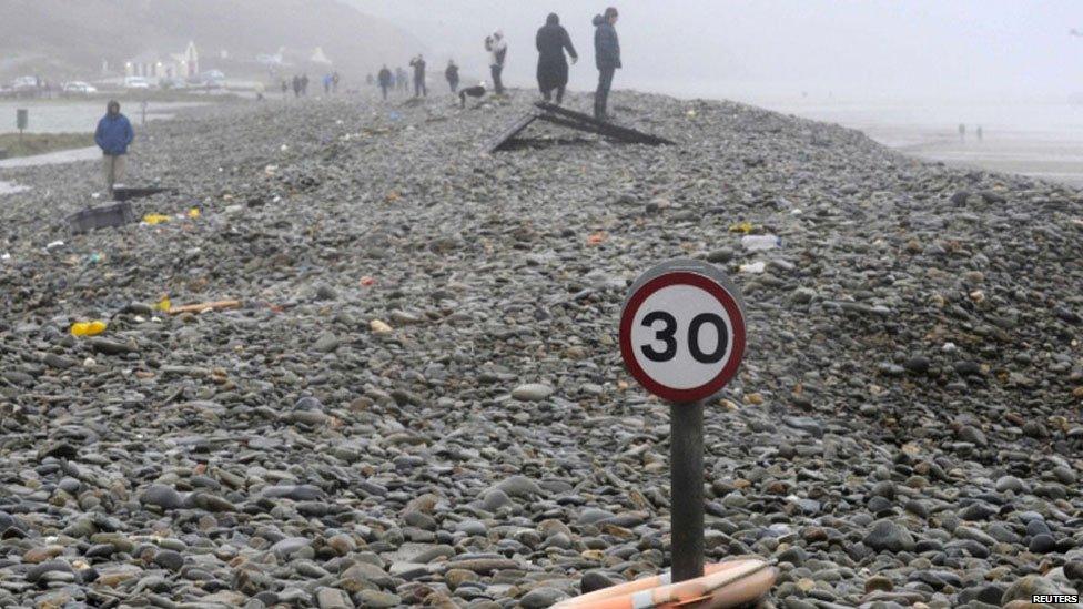 In Pembrokeshire, the main road at Newgale has been closed due to flooding - and this road sign looks lost