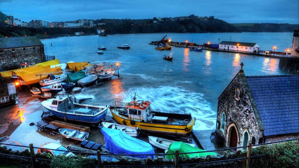 Tenby harbour at high tide