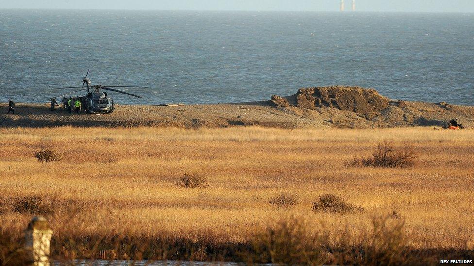 Scene of HH-60G Pave Hawk helicopter crash at Cley next the Sea, Norfolk