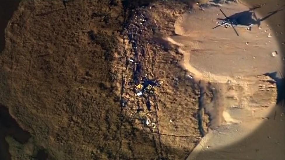 Aerial view of SHH-60G Pave Hawk helicopter crash site at Cley next the Sea, Norfolk