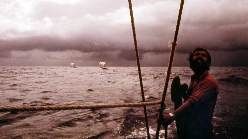 Vital Alsar on a raft at sea