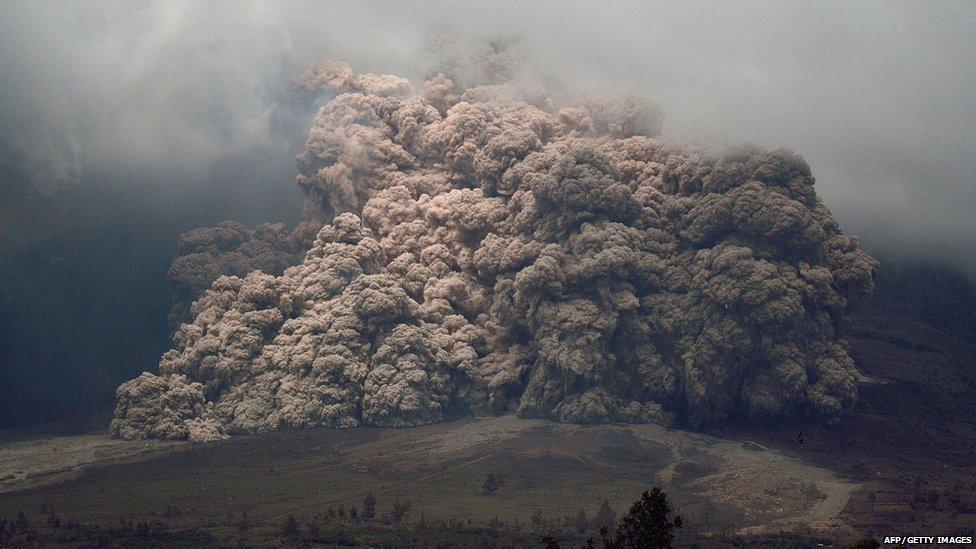Mount Sinabung spews ash