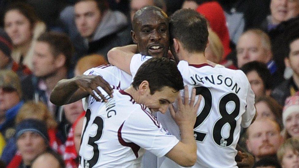 West Ham celebrate Carlton Cole's goal