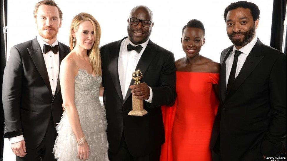 Director Steve McQueen (centre) with 12 Years a Slave stars Michael Fassbender, Sarah Paulson, Lupita Nyong'o and Chiwetel Ejiofor