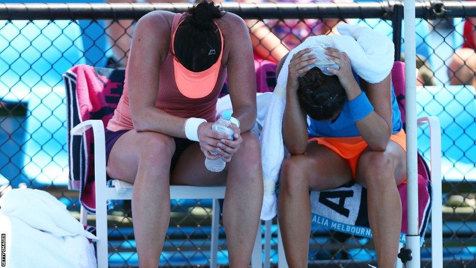 Doubles pair Eva Hrdinova and Paula Ormaechea feel the heat