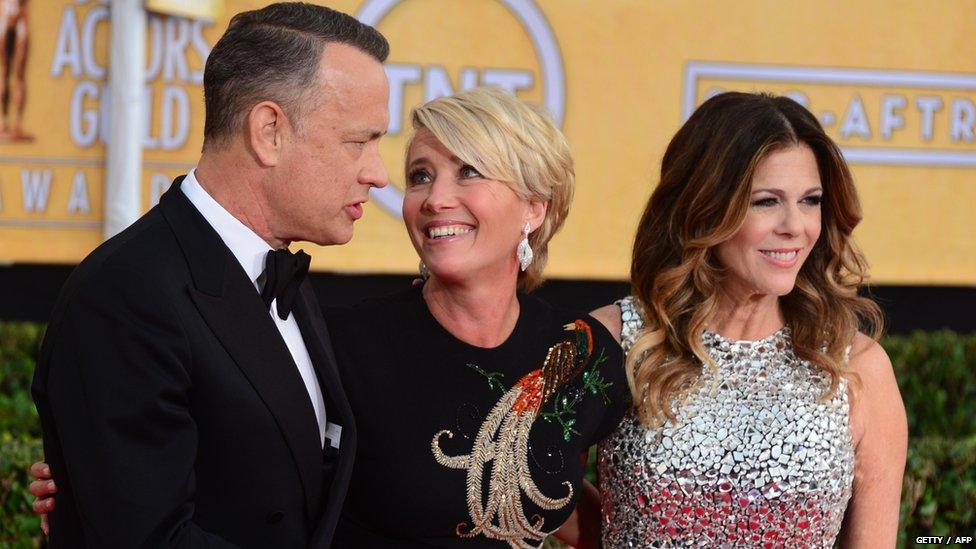 Tom Hanks, along with his wife Rita Wilson and Emma Thompson
