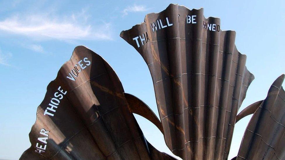 Maggi Hambling's scallop sculpture at Aldeburgh