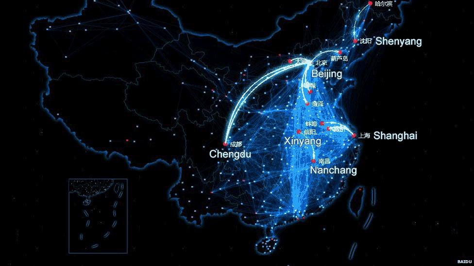 Baidu map of people leaving the cities for Chinese New Year