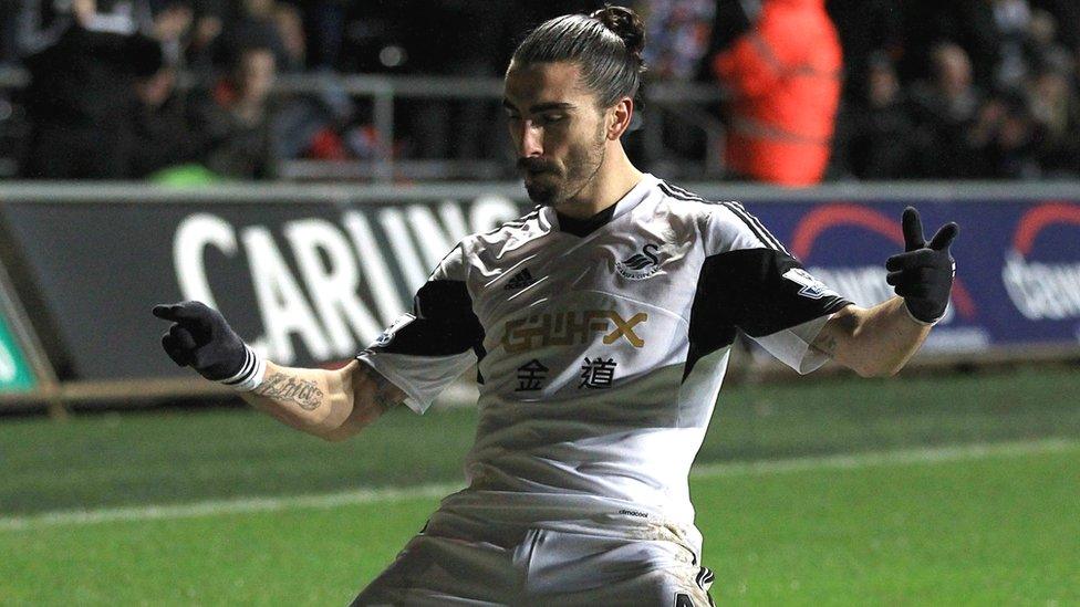 Swansea City's Chico celebrates scoring his side's second goal