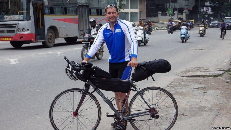 James Ketchell on his bike in India