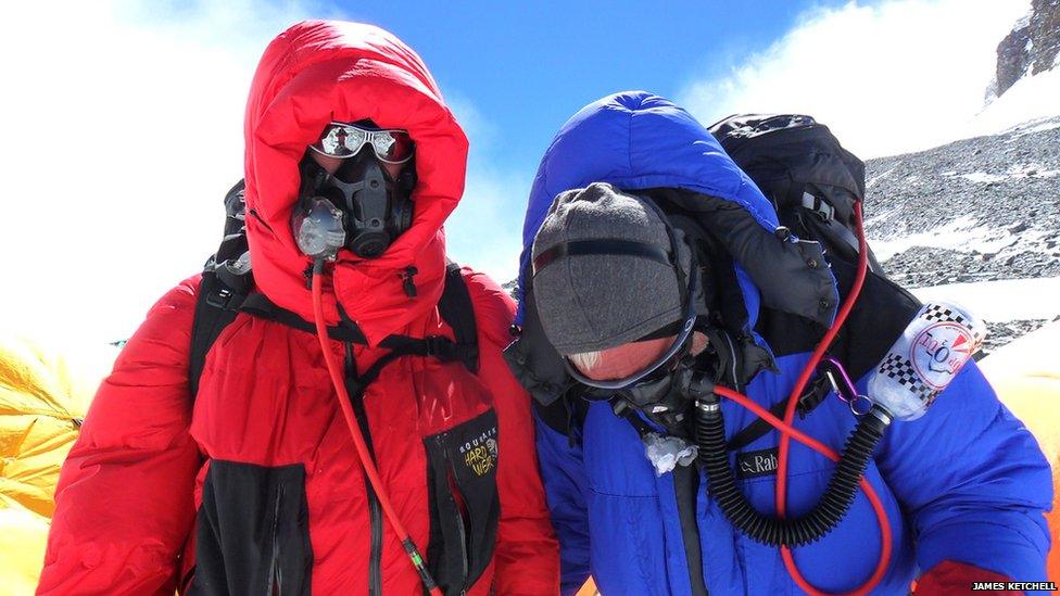 James and a fellow climber on Mount Everest