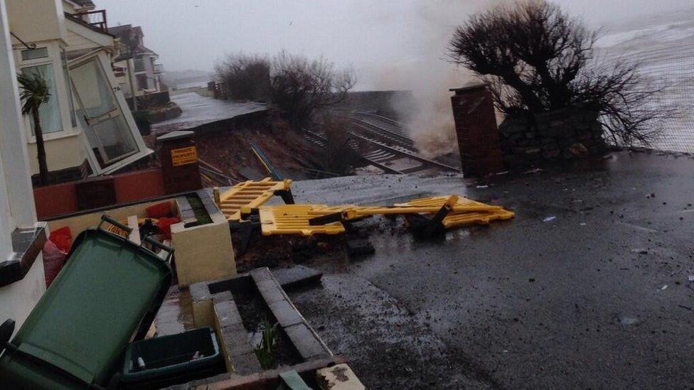 The damaged sea wall at Dawlish