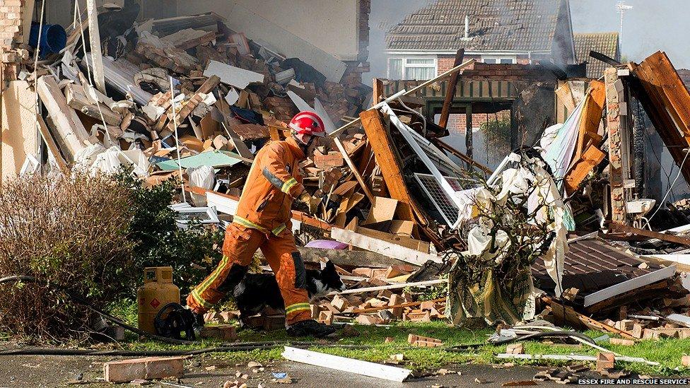 Essex Fire Service Urban Search and Rescue Team check the Cloes Lane debris for further casualties