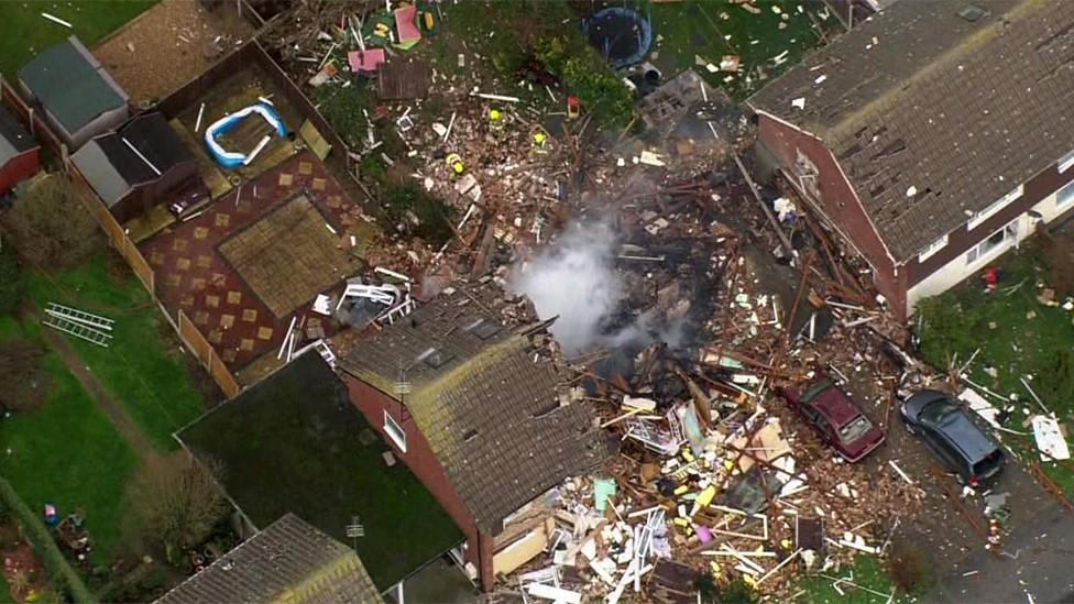 Aerial view of explosion and fire in Cloes Lane, Clacton