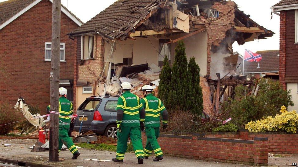 Scene where an explosion destroyed homes on Cloes Lane, Clacton-on-Sea