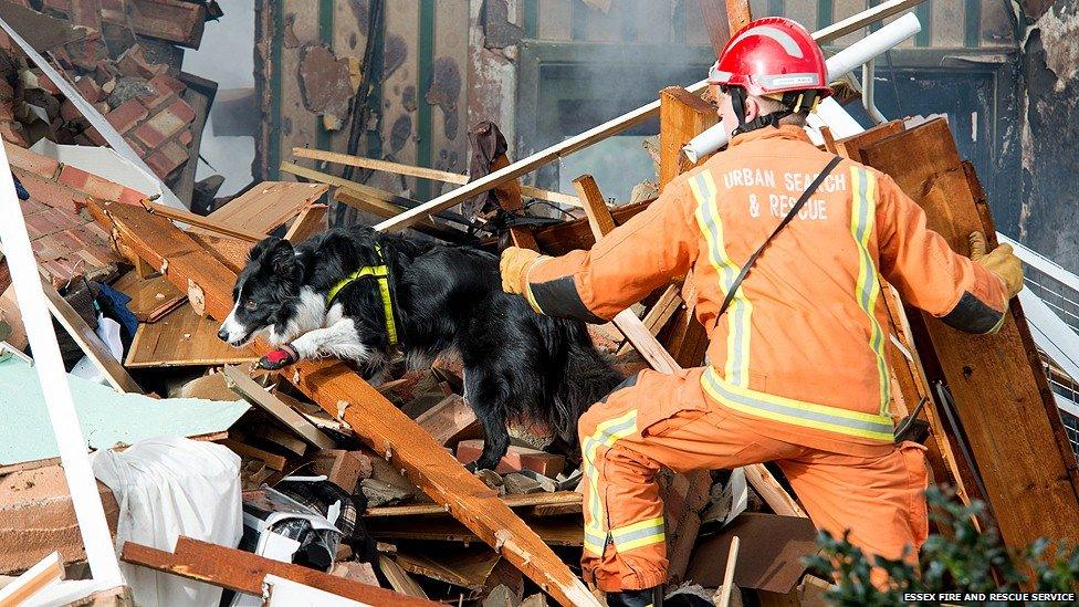 Essex Fire Service Urban Search and Rescue Team check the Cloes Lane debris for further casualties