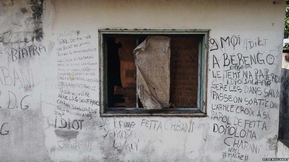 Graffiti on the walls of the old palace of Emperor Bokassa - Central African Republic, February 2014