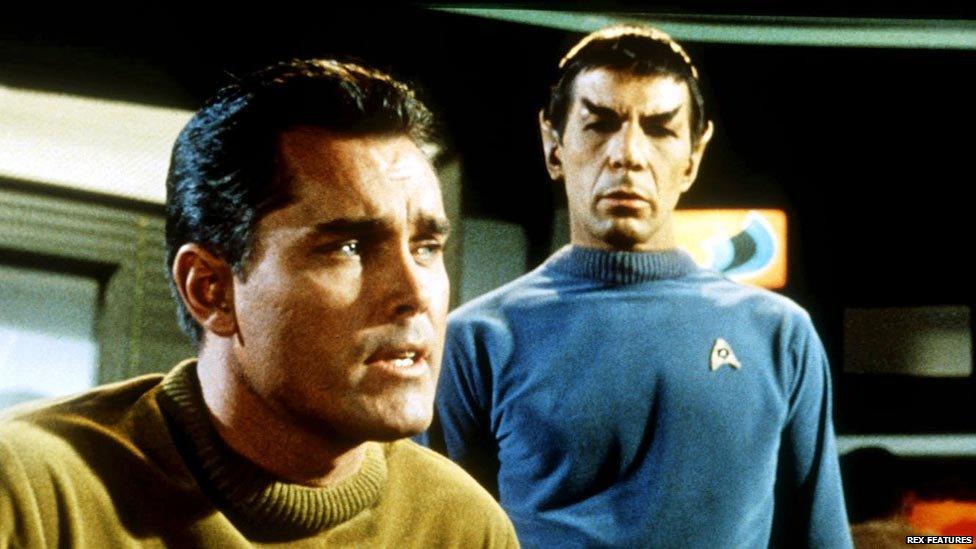 Jeffrey Hunter and Leonard Nimoy in Star Trek pilot The Cage