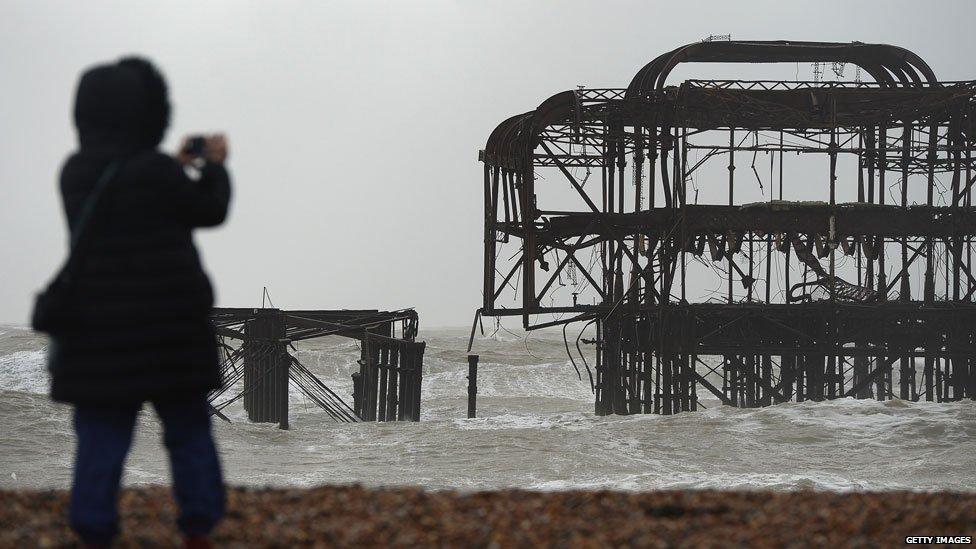 Brighton's dilapidated West Pier from which a large section has been washed away