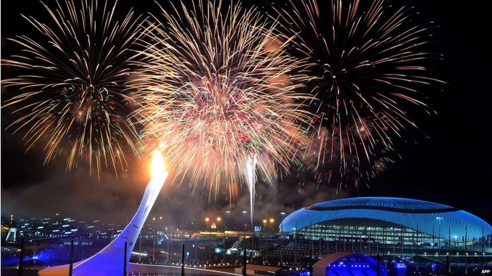 The firework display which closed the opening ceremony of the Sochi Winter Olympics.