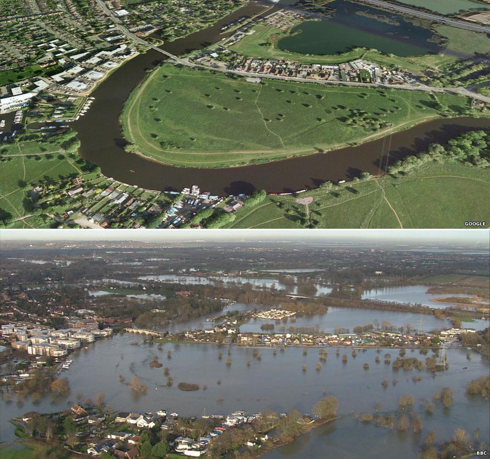 Chertsey, Surrey, before and after the floods