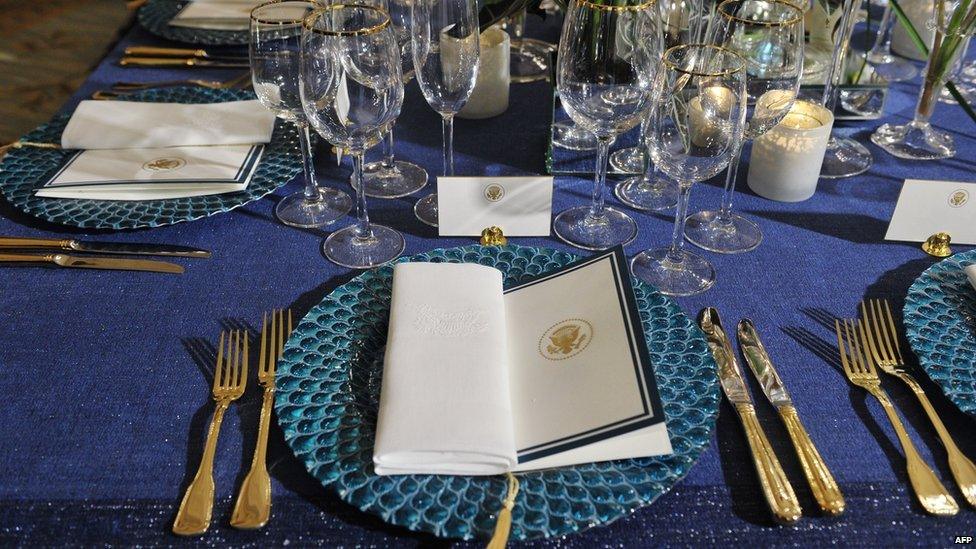 The tables are set at the White House for Tuesday's state dinner honouring French President Francois Hollande