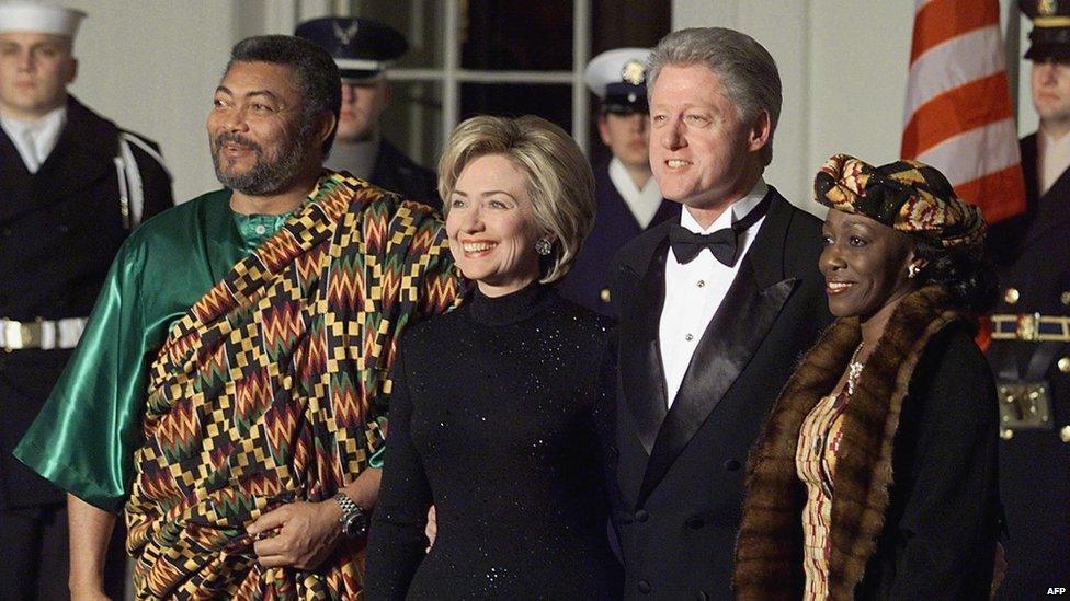 President Bill Clinton and First Lady Hillary Rodham Clinton held a state dinner for Ghana's President Jerry John Rawling in 1999