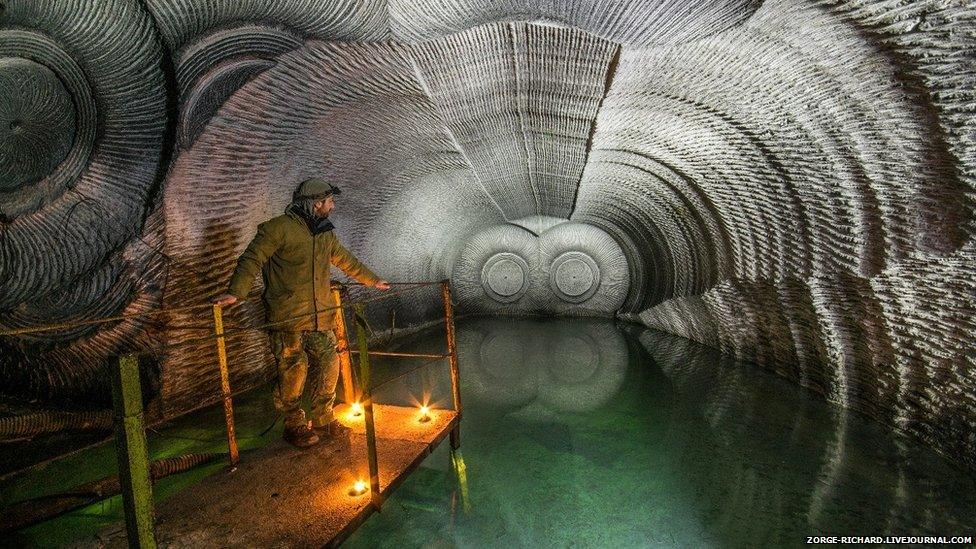 Inside a gypsum mine.