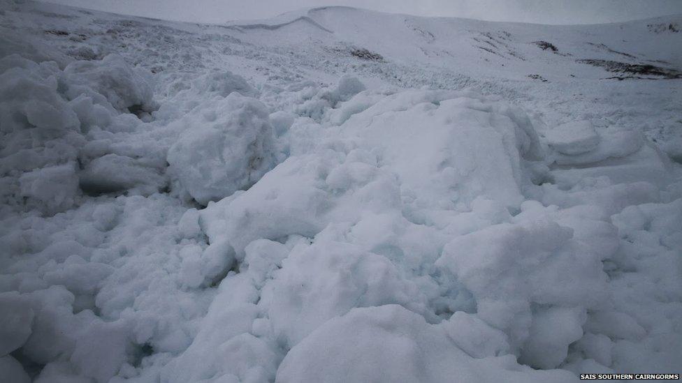 Avalanche debris in Southern Cairngorms