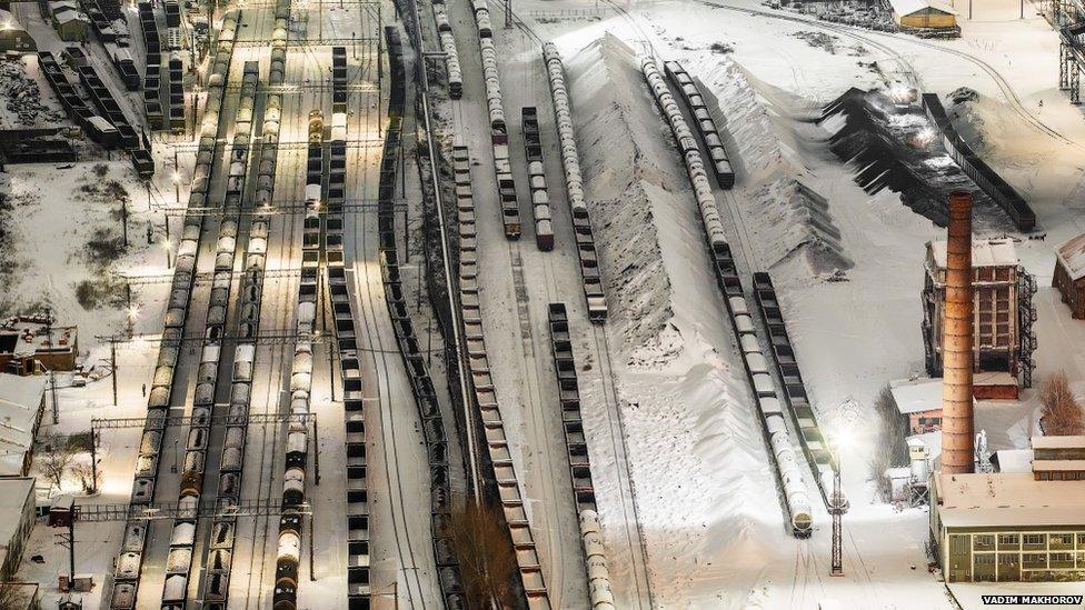 High angle shot of a freight yard