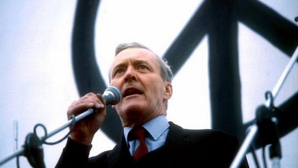 Tony Benn, seen here attending a rally in support of CND 1981