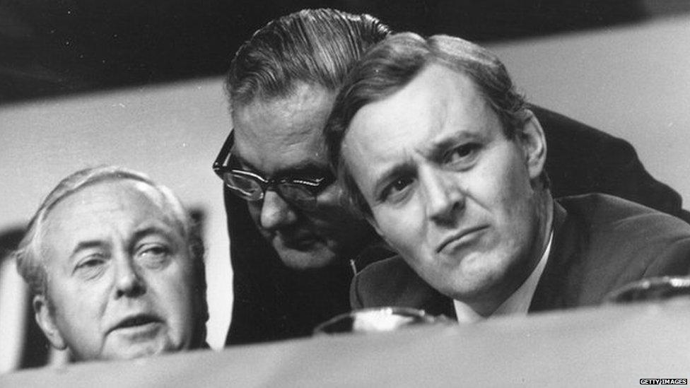 Harold Wilson. Jim Callaghan and Tony Benn 1971 Labour conference