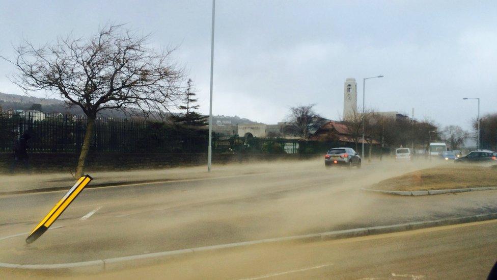 Sandstorm in road in Swansea