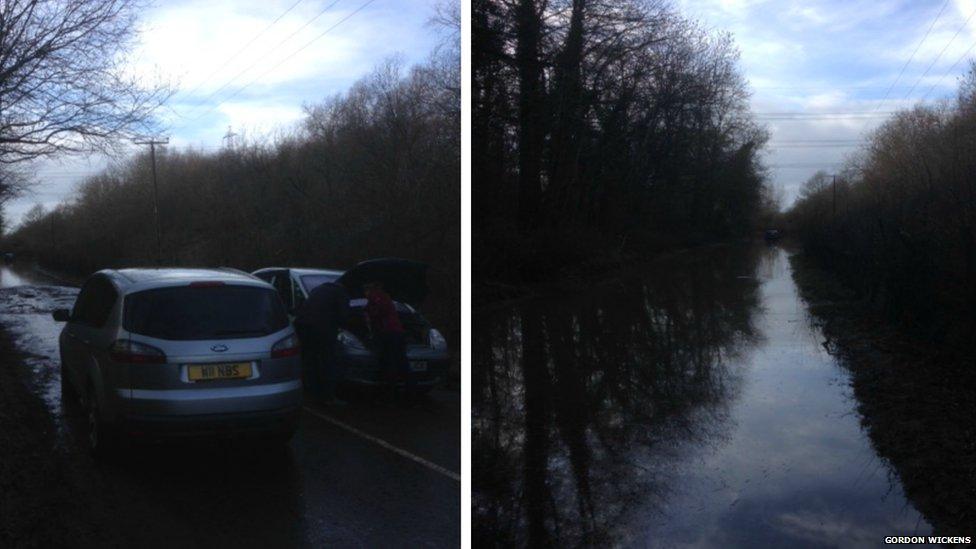 Flooded road in Theale, Berkshire