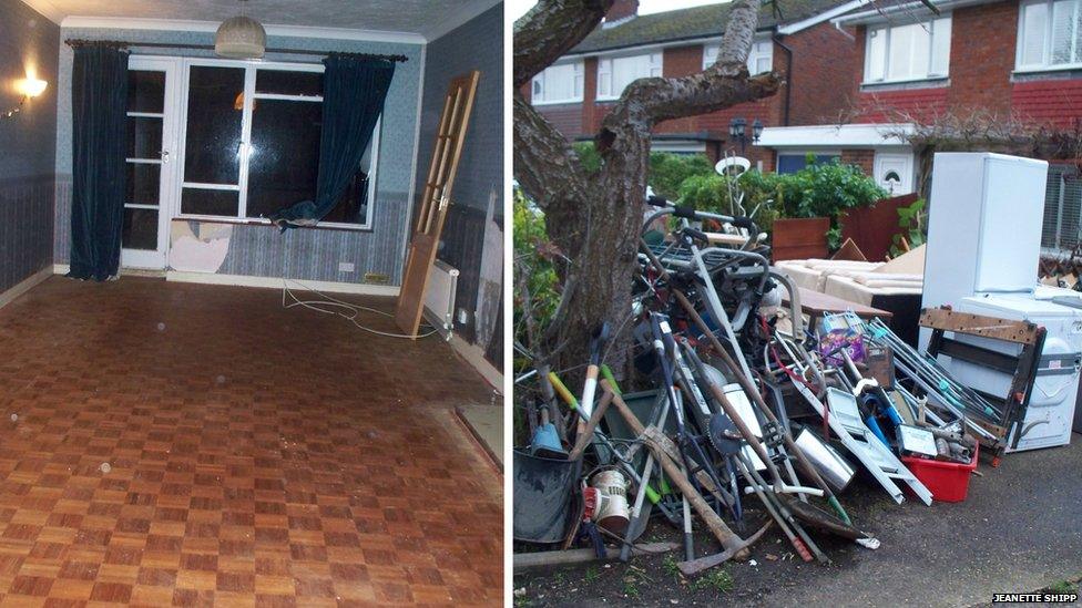 Flooded house in Surrey and contents left outside