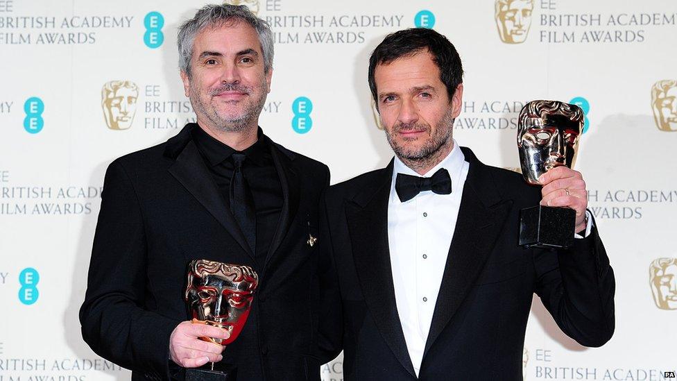 Alfonso Cuaron and David Heyman with the Best British Film Award for Gravity