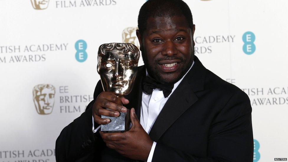 Steve McQueen with the Bafta for best film for 12 Years a Slave