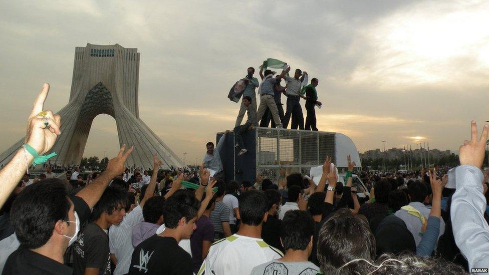 Protests in Azadi Square, Iran.