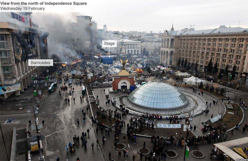 North side of Independence Square in Kiev, occupied by anti-government protesters